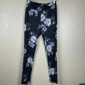 Athletech Leggings Women's Sz S High Waisted Floral Athletic Black Lavender
